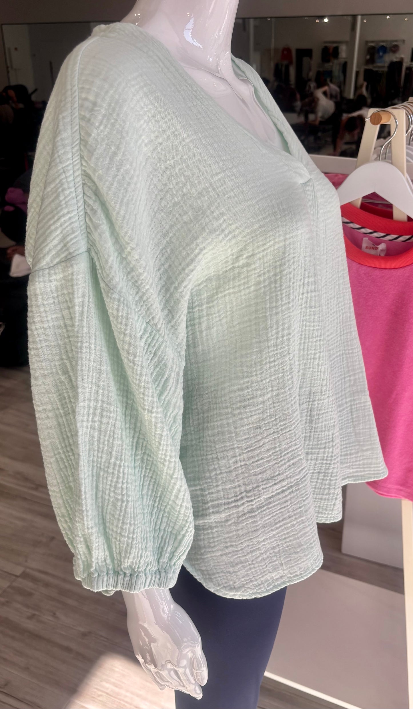 Double Gauze V Neck Top - Sheer Blue