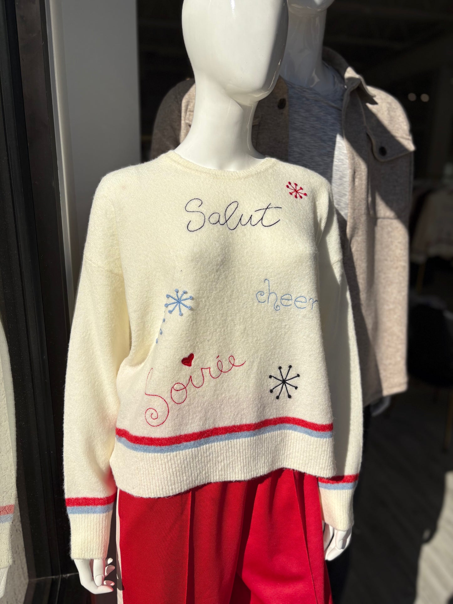 Embroidered Pullover Sweater - Oyster