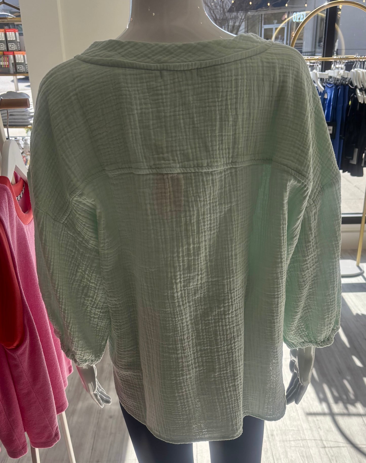 Double Gauze V Neck Top - Sheer Blue