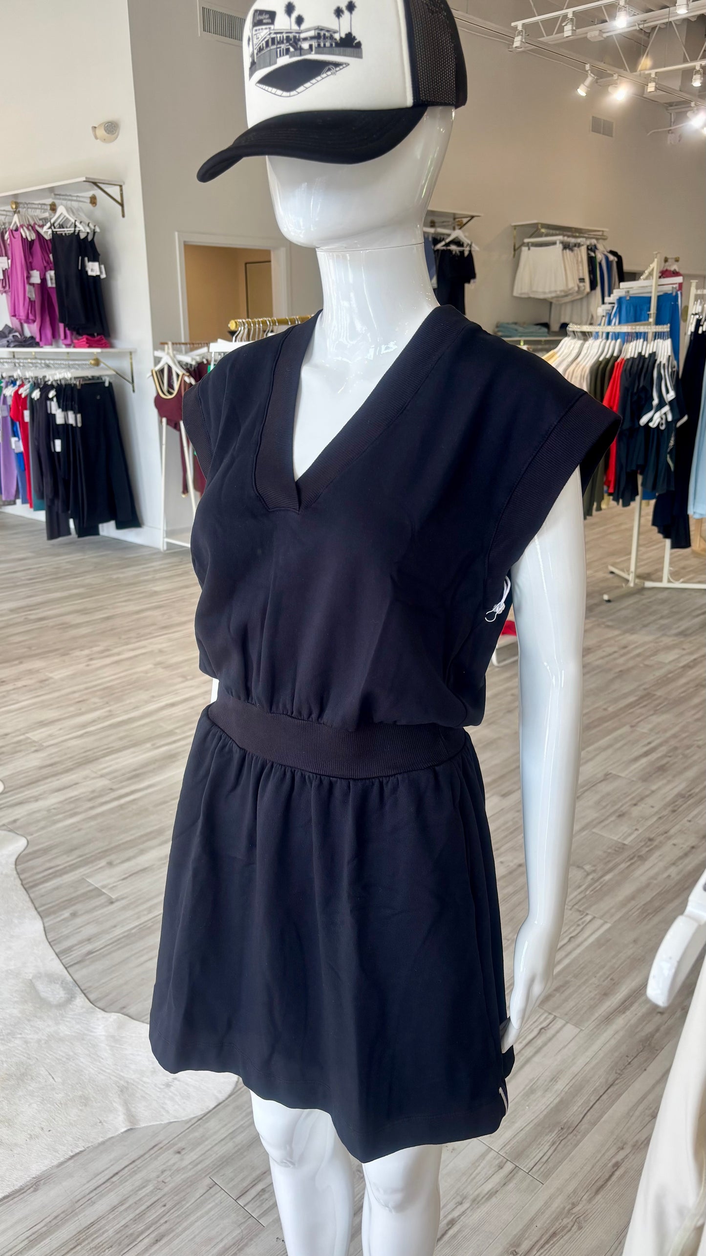Softest Fleece V-Neck Dress - Black
