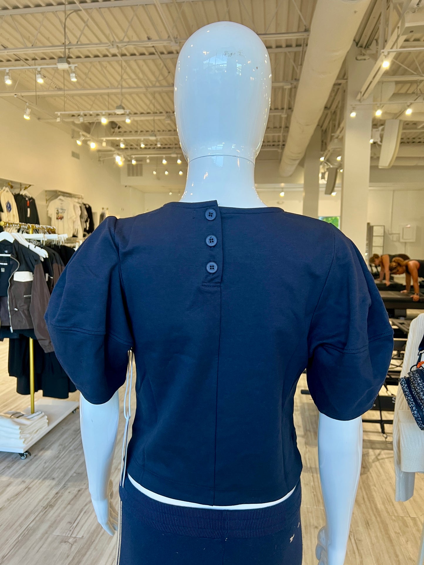 Luxe Ponte Lantern Sleeve Top - New Navy