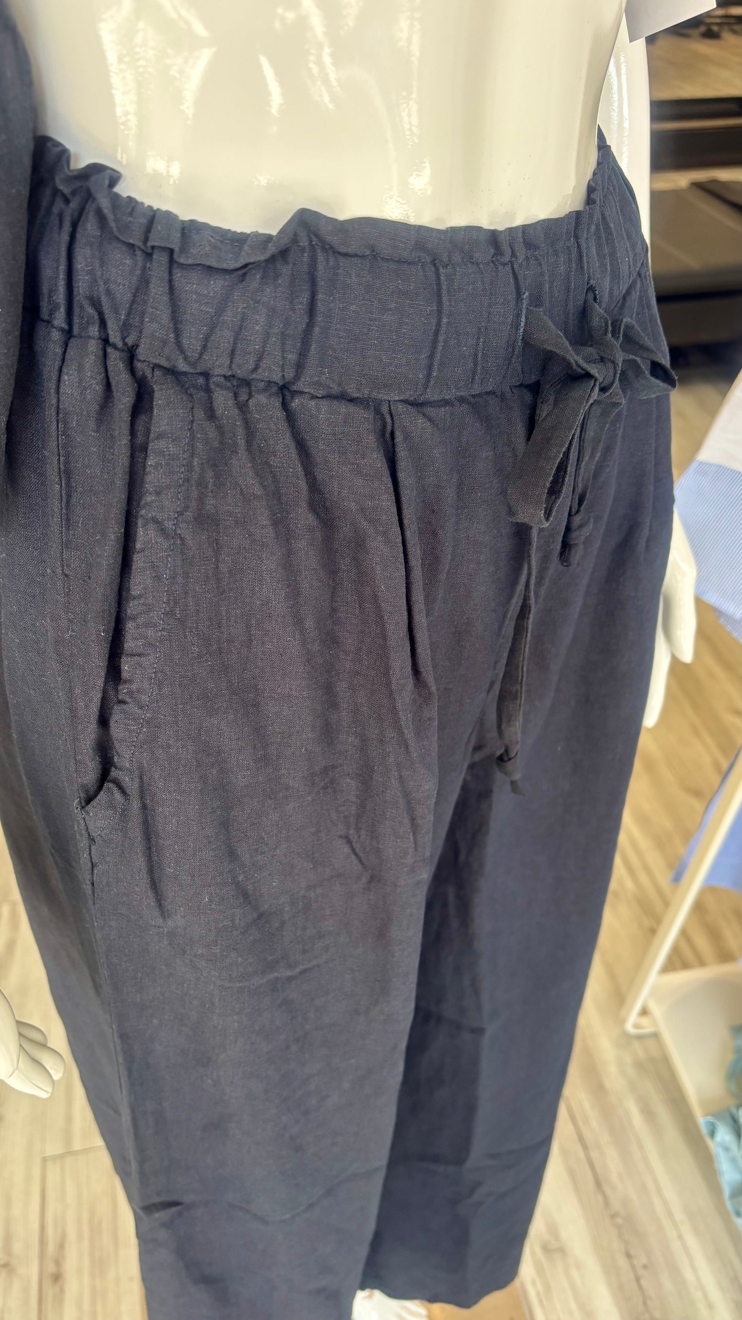 Linen Drawstring Trouser - New Navy