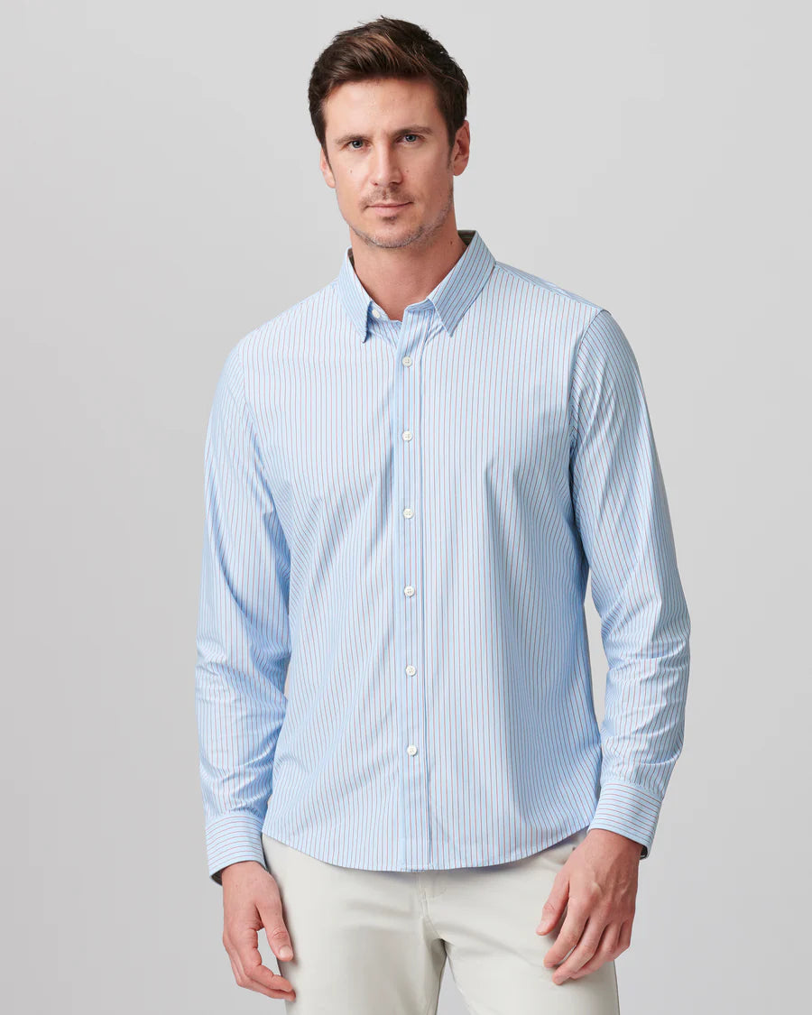 Mens Commuter Shirt Slim Fit - Light Blue/Burnt Coral Stripe