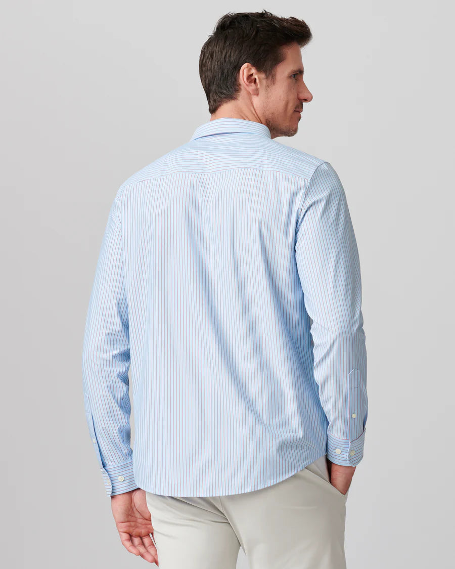 Mens Commuter Shirt Slim Fit - Light Blue/Burnt Coral Stripe