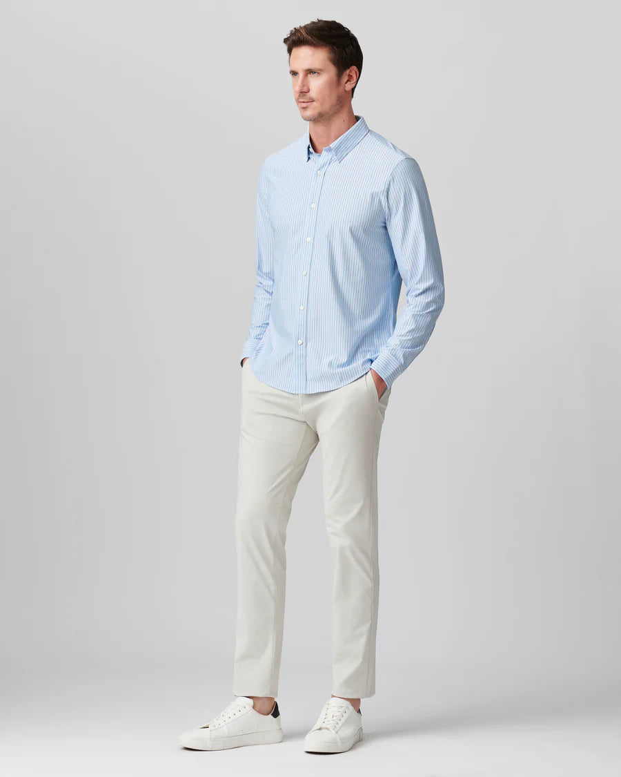 Mens Commuter Shirt Slim Fit - Light Blue/Burnt Coral Stripe