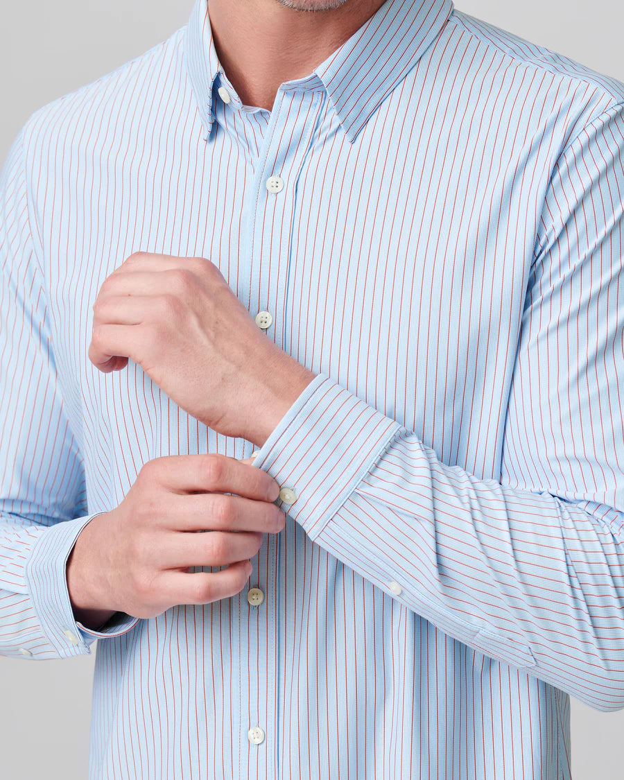 Mens Commuter Shirt Slim Fit - Light Blue/Burnt Coral Stripe