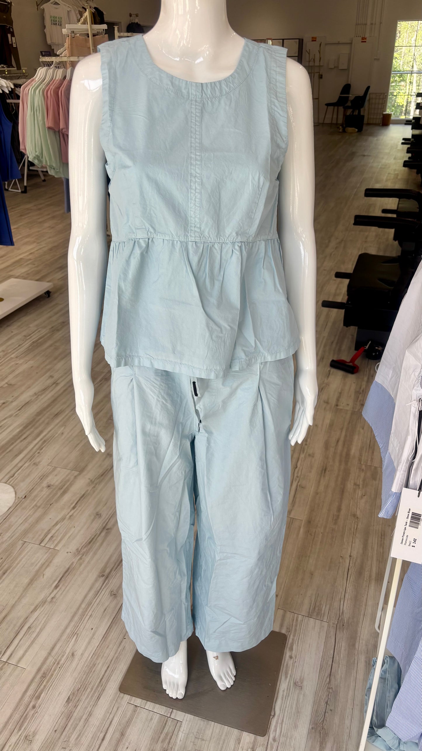 Fine Poplin Rib Waist Drawstring Pant - Dove Blue