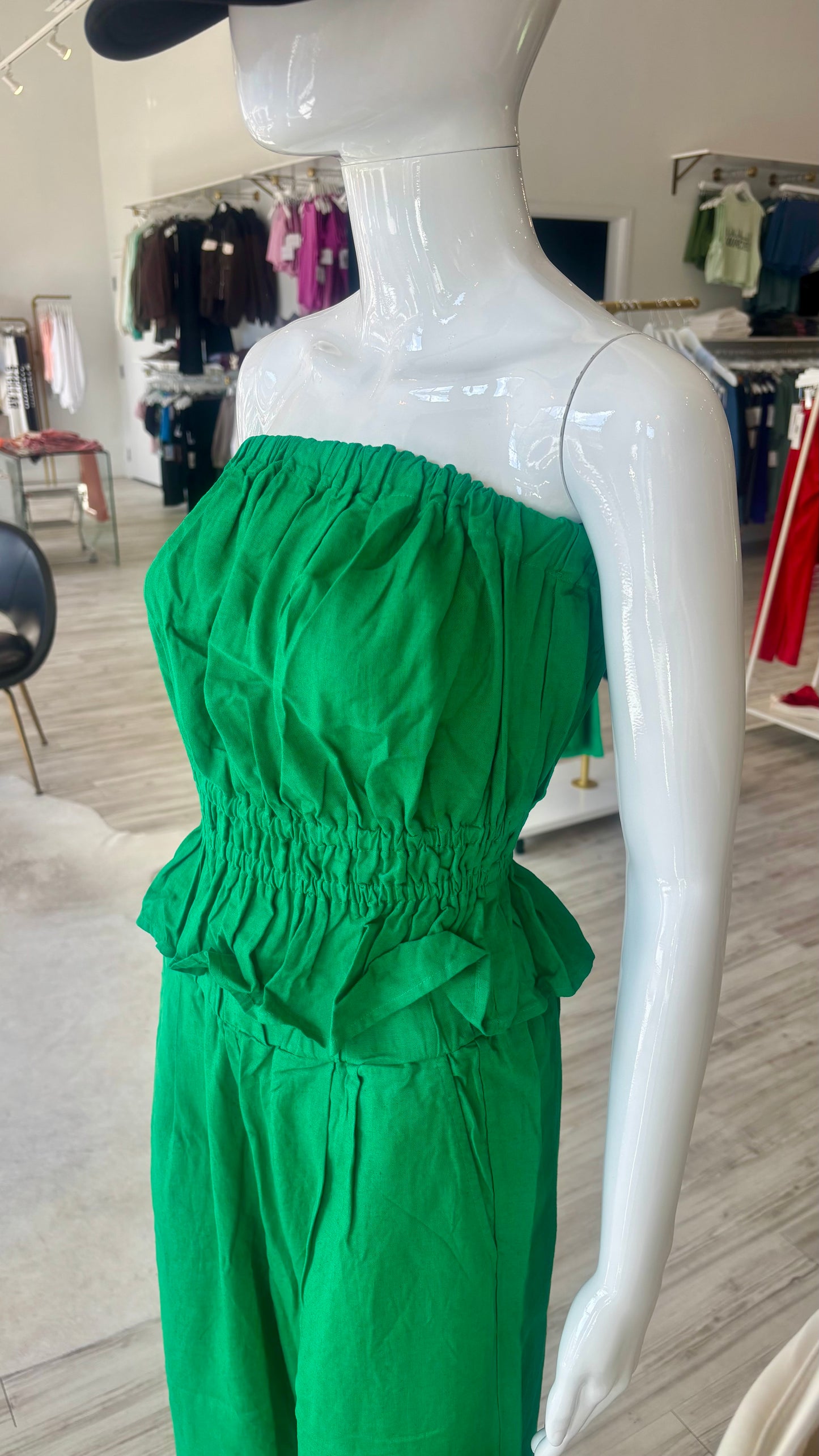 Linen Cropped Tube Top - Kelly Green