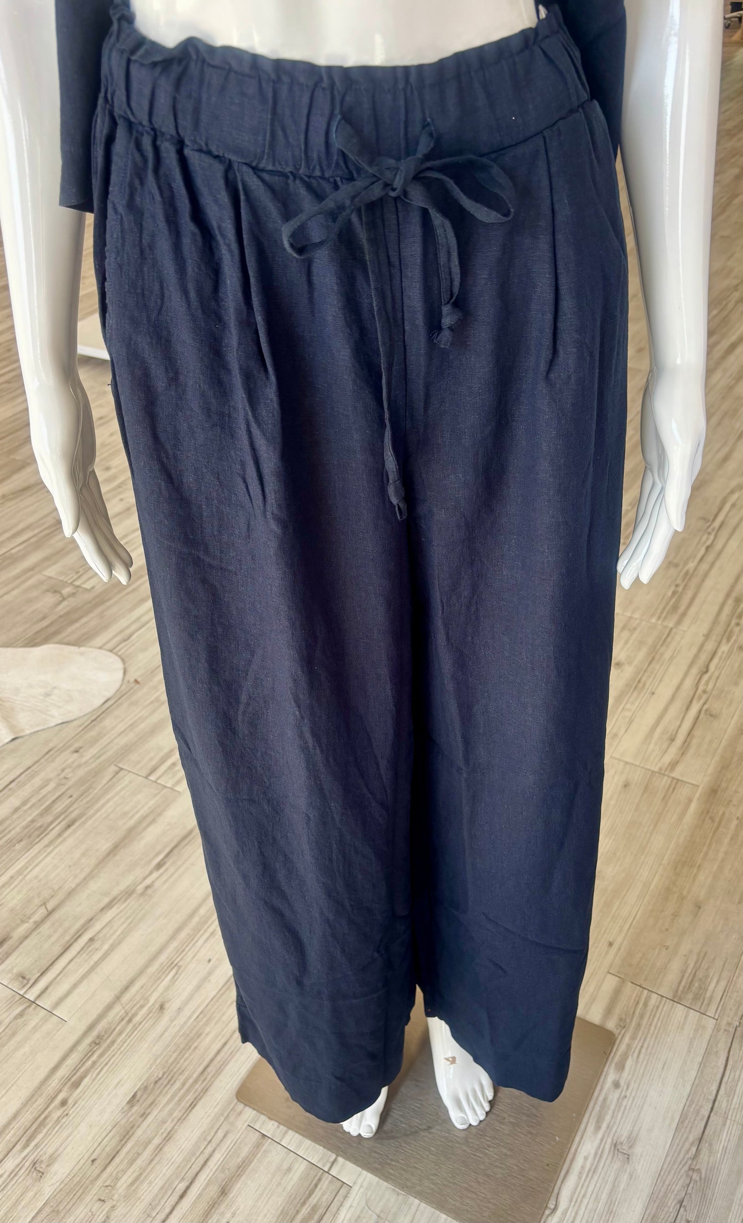 Linen Drawstring Trouser - New Navy