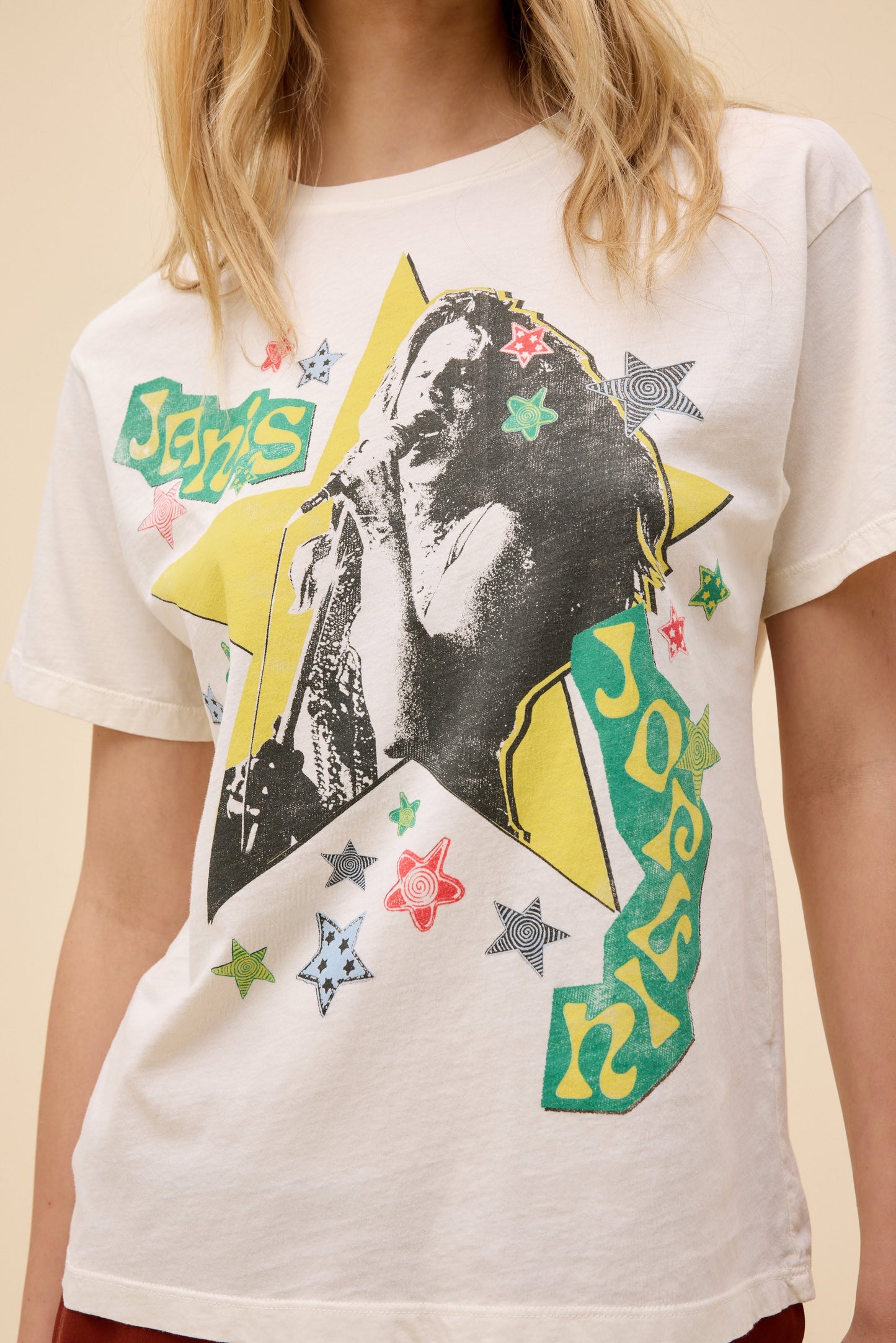 Janis Joplin Scrapbook Art Boyfriend Tee - Stone