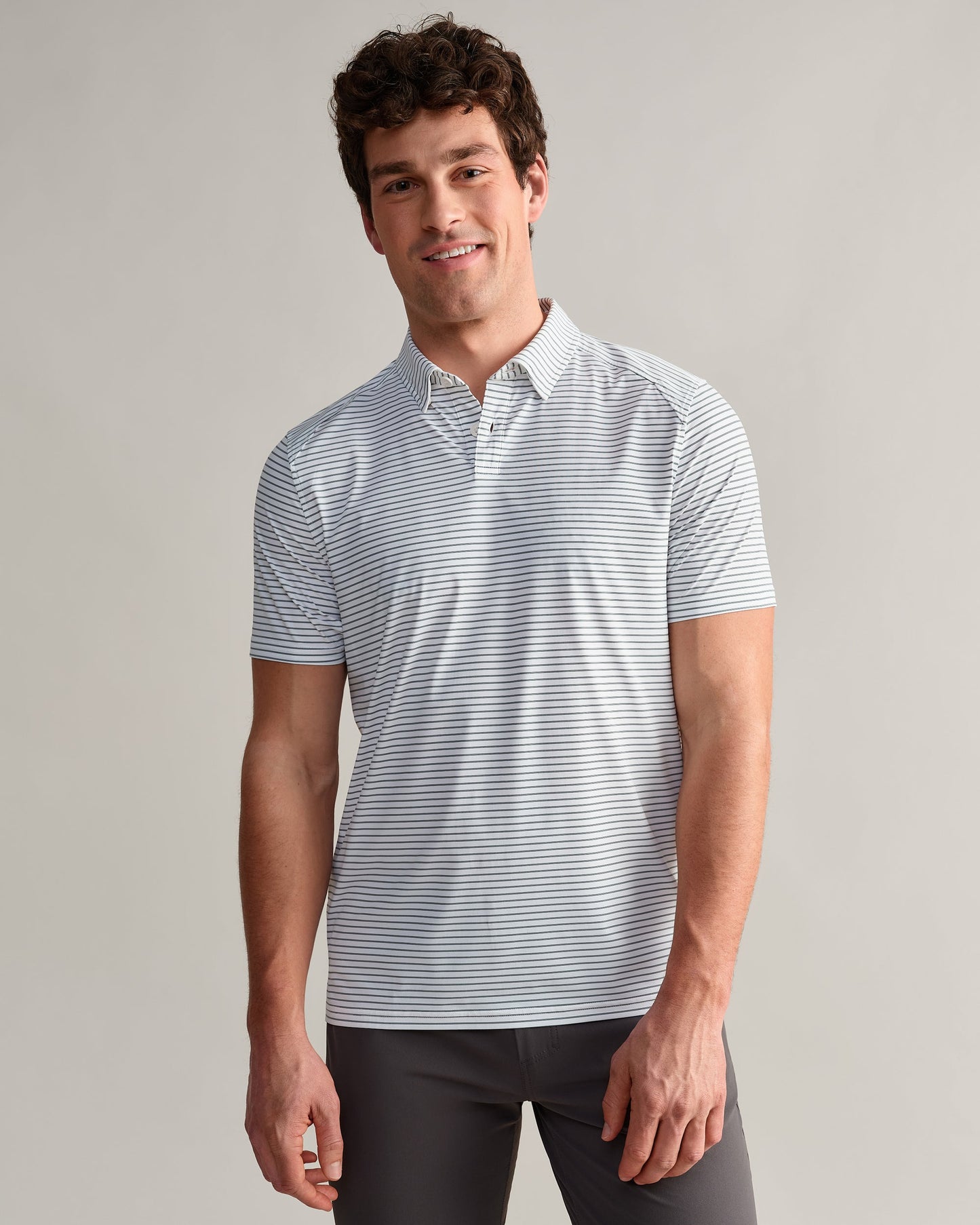 Mens Commuter Polo Slim - White/Green Stripe