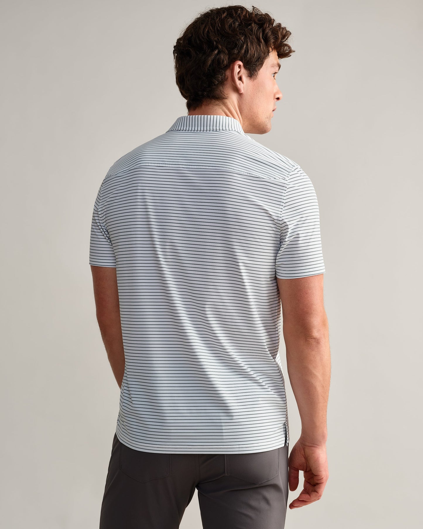 Mens Commuter Polo Slim - White/Green Stripe