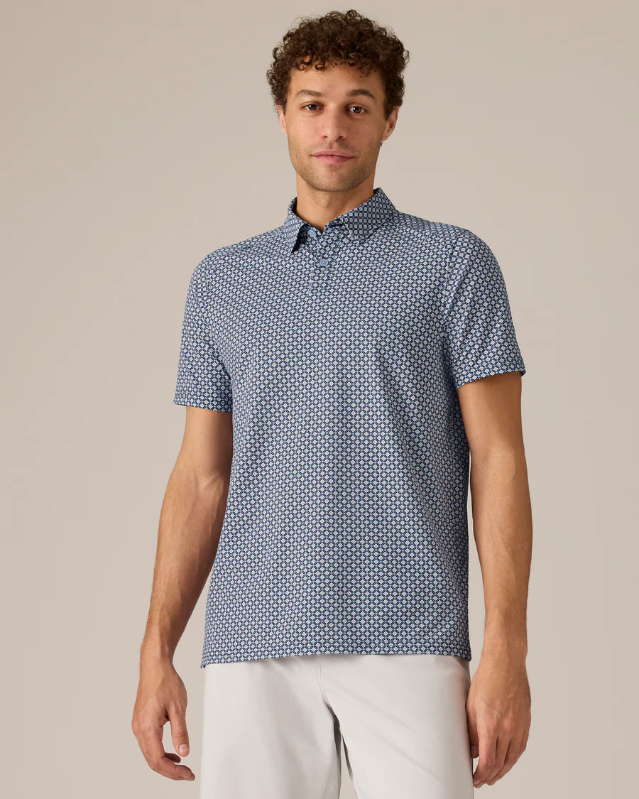 Mens Commuter Polo - Zen Blue Tile Print