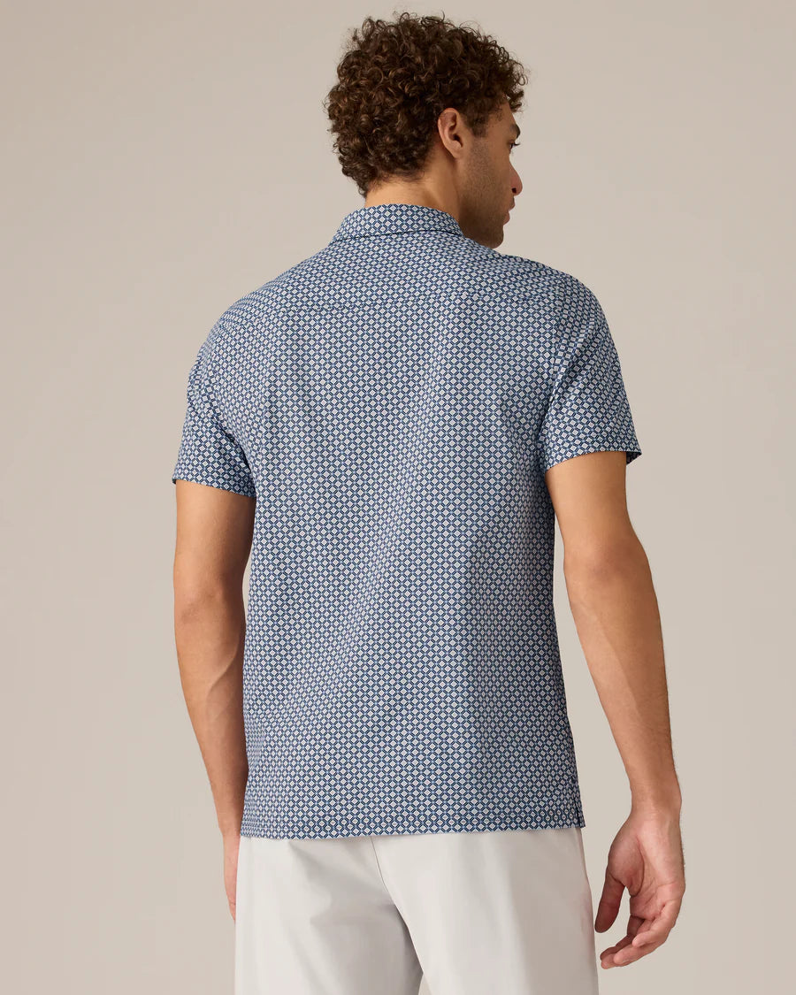 Mens Commuter Polo - Zen Blue Tile Print