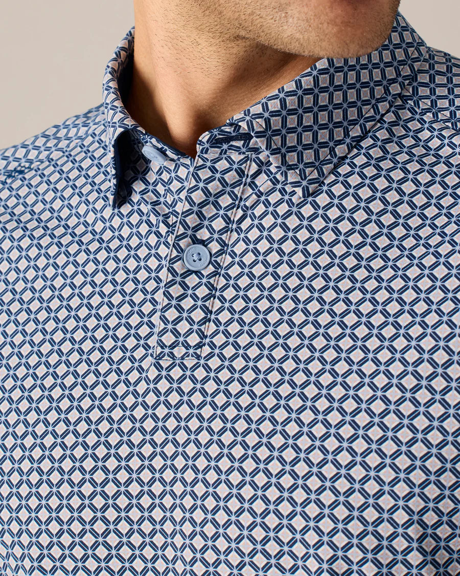 Mens Commuter Polo - Zen Blue Tile Print