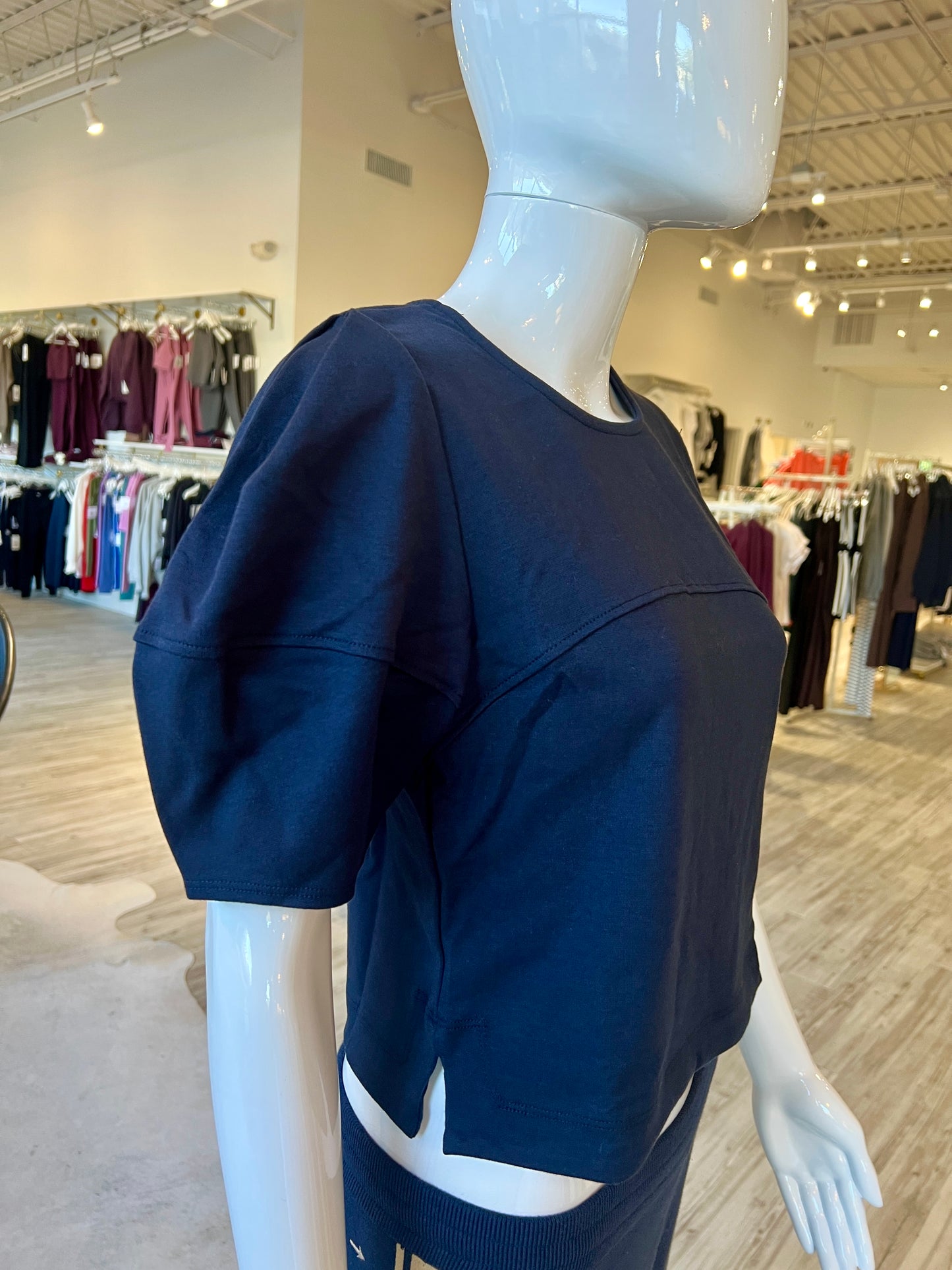 Luxe Ponte Lantern Sleeve Top - New Navy