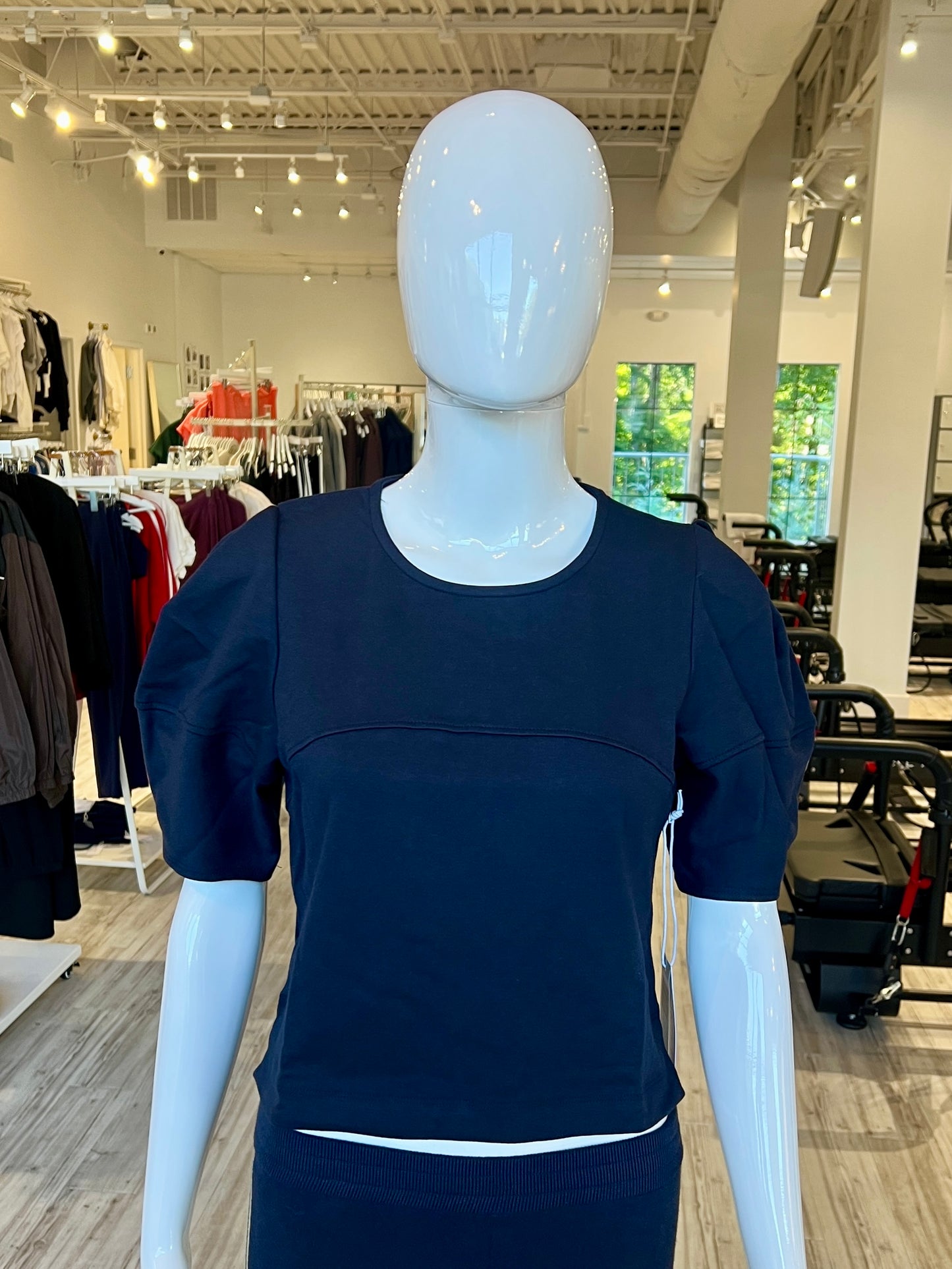 Luxe Ponte Lantern Sleeve Top - New Navy