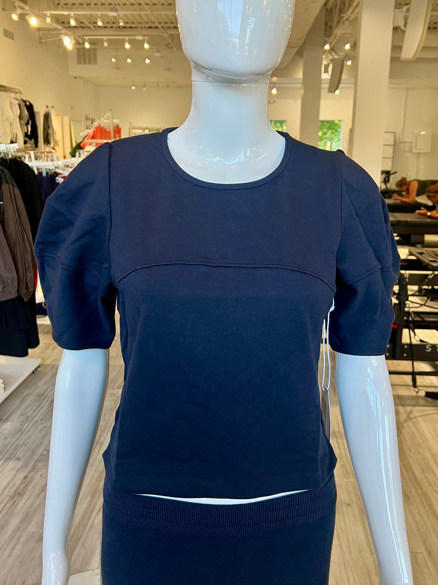 Luxe Ponte Lantern Sleeve Top - New Navy
