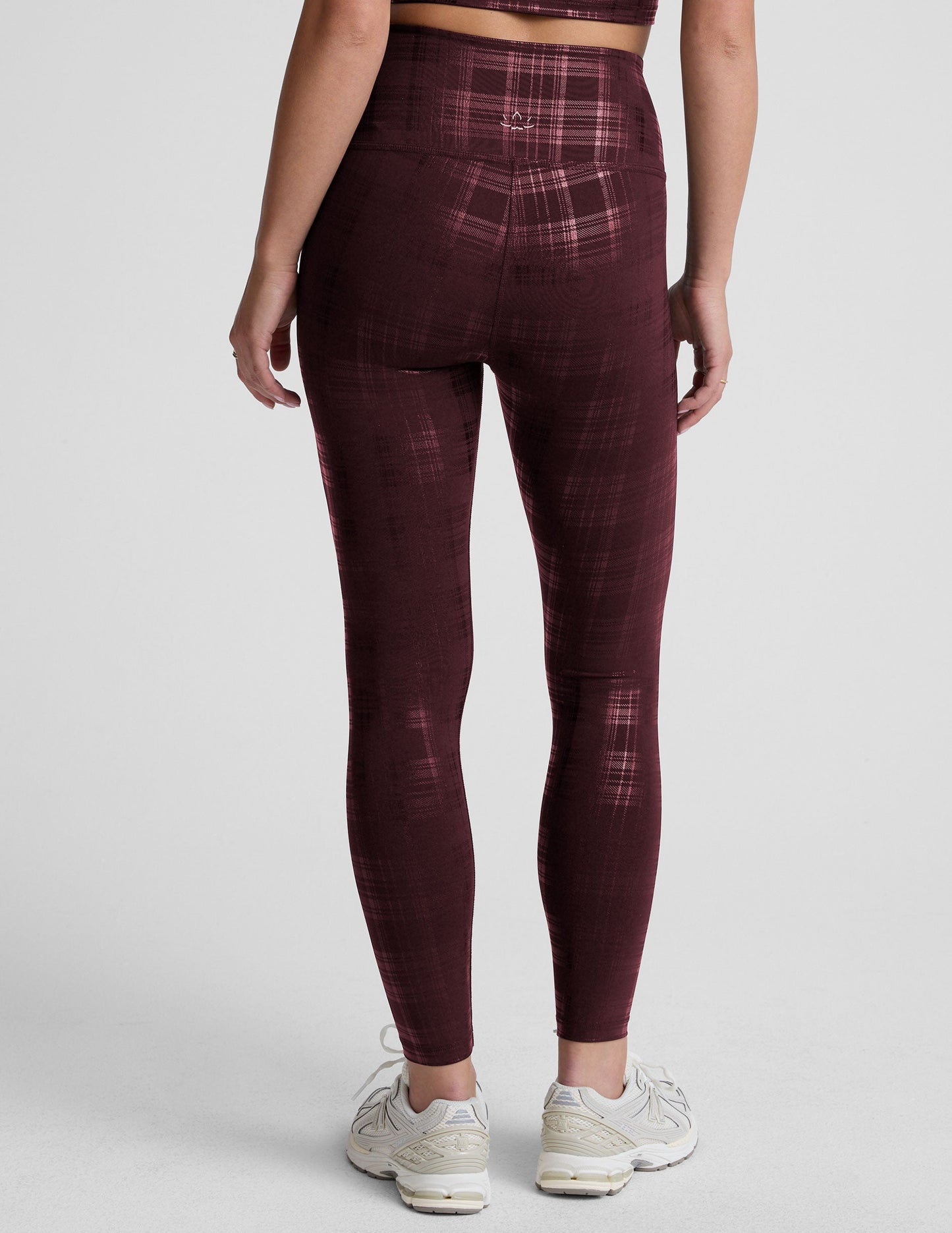 High Waisted Midi Legging - Plaid Foil Burgundy