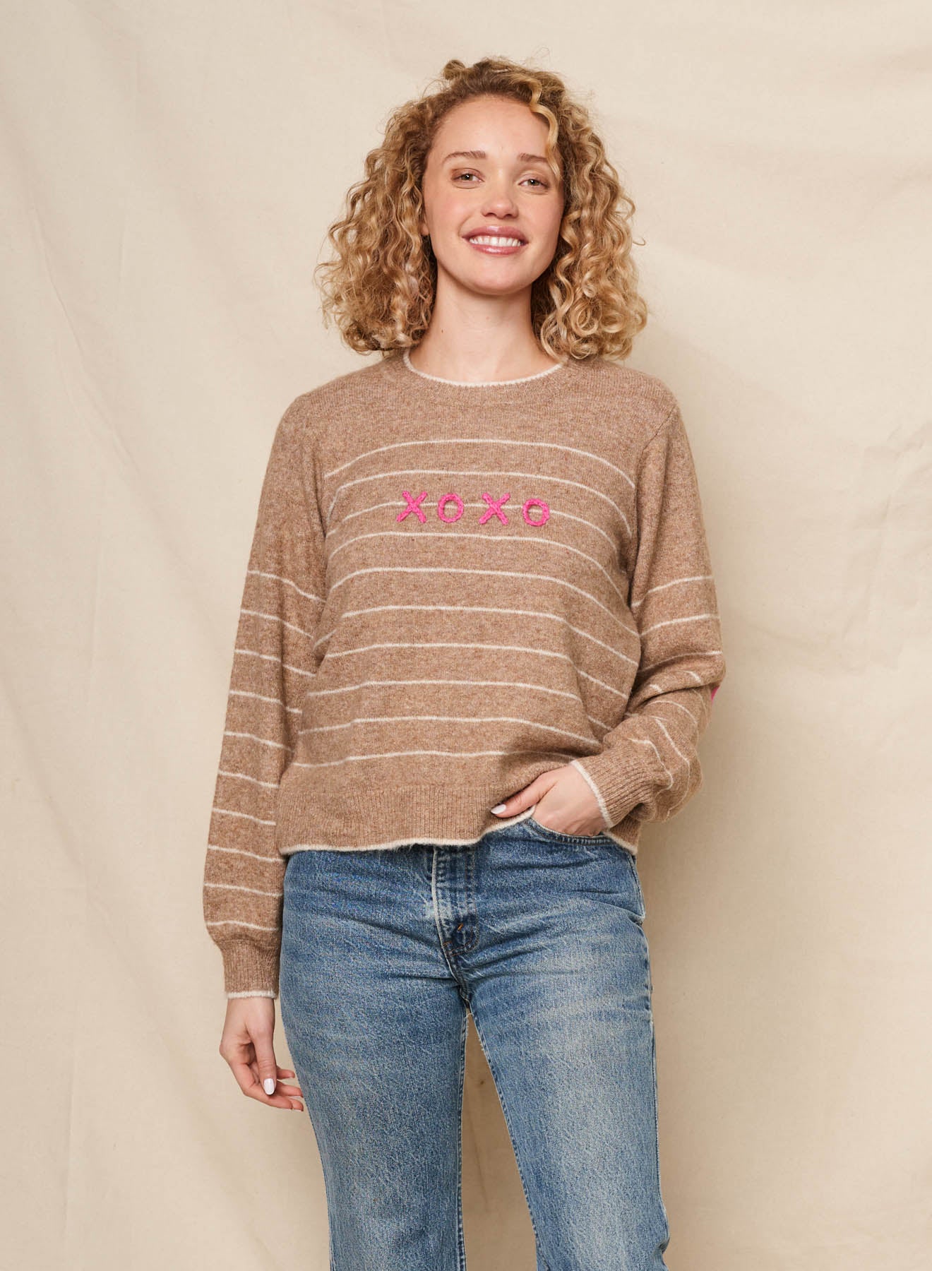 Xoxo Embroidery Pullover Sweater - Taupe