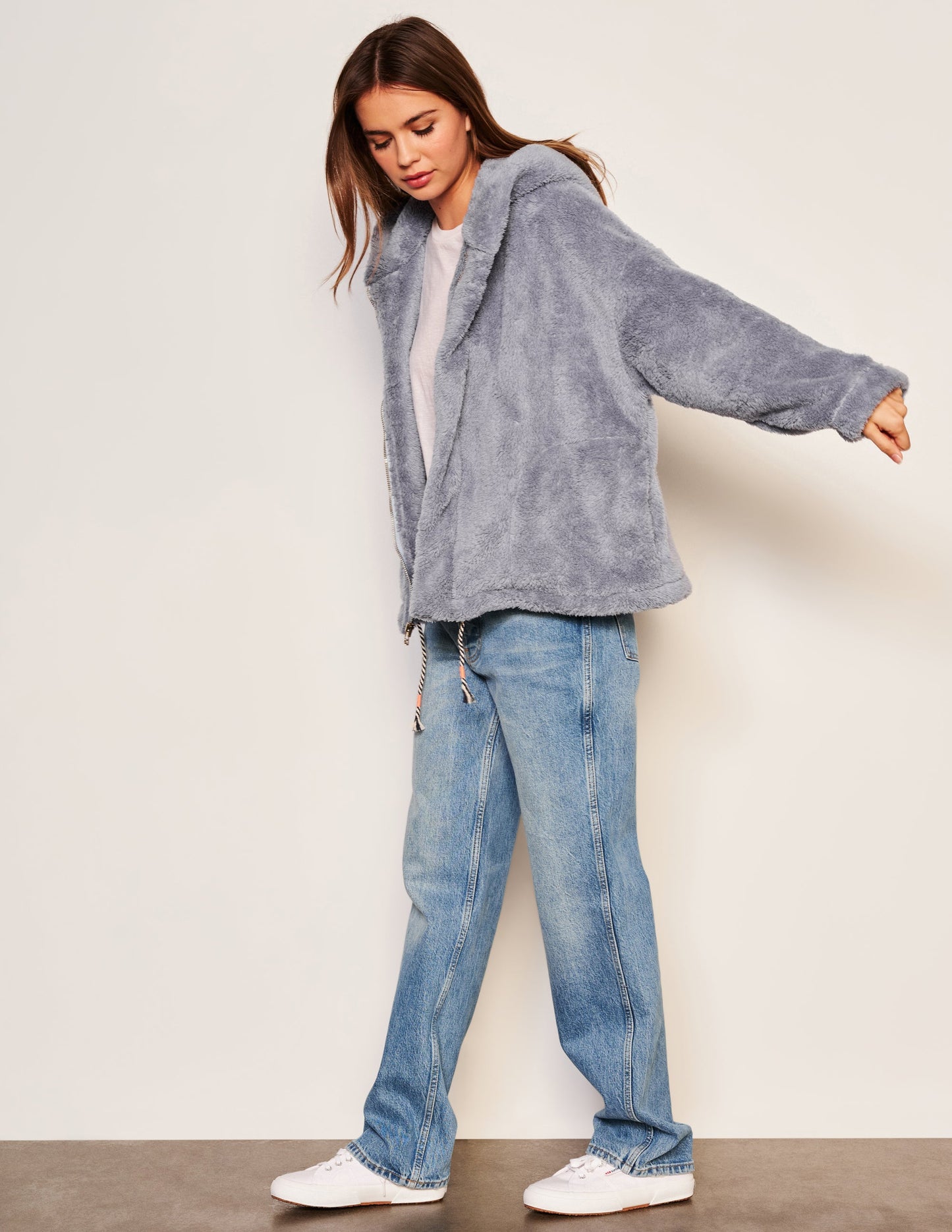 Sherpa Hooded Coat - Blue Linen