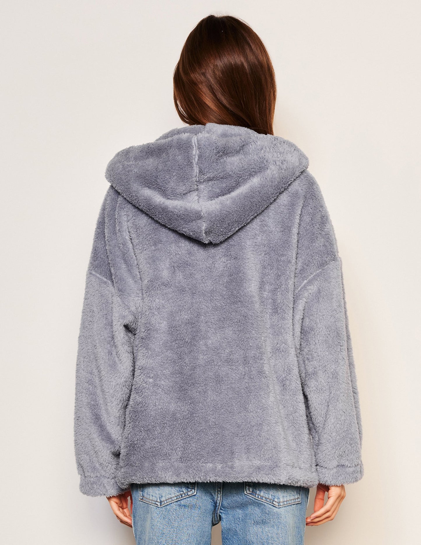 Sherpa Hooded Coat - Blue Linen