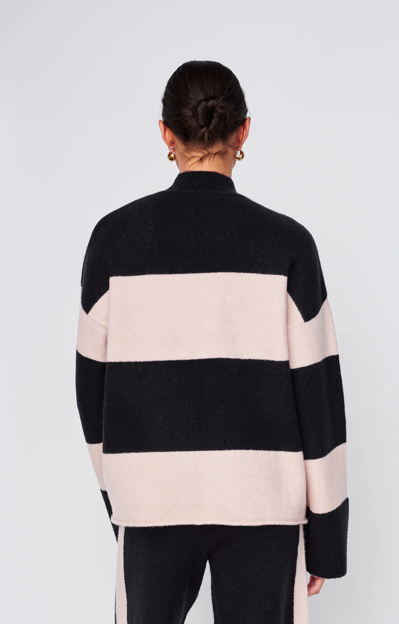Wide Stripe Mock Neck Sweater - New Navy/Tutu