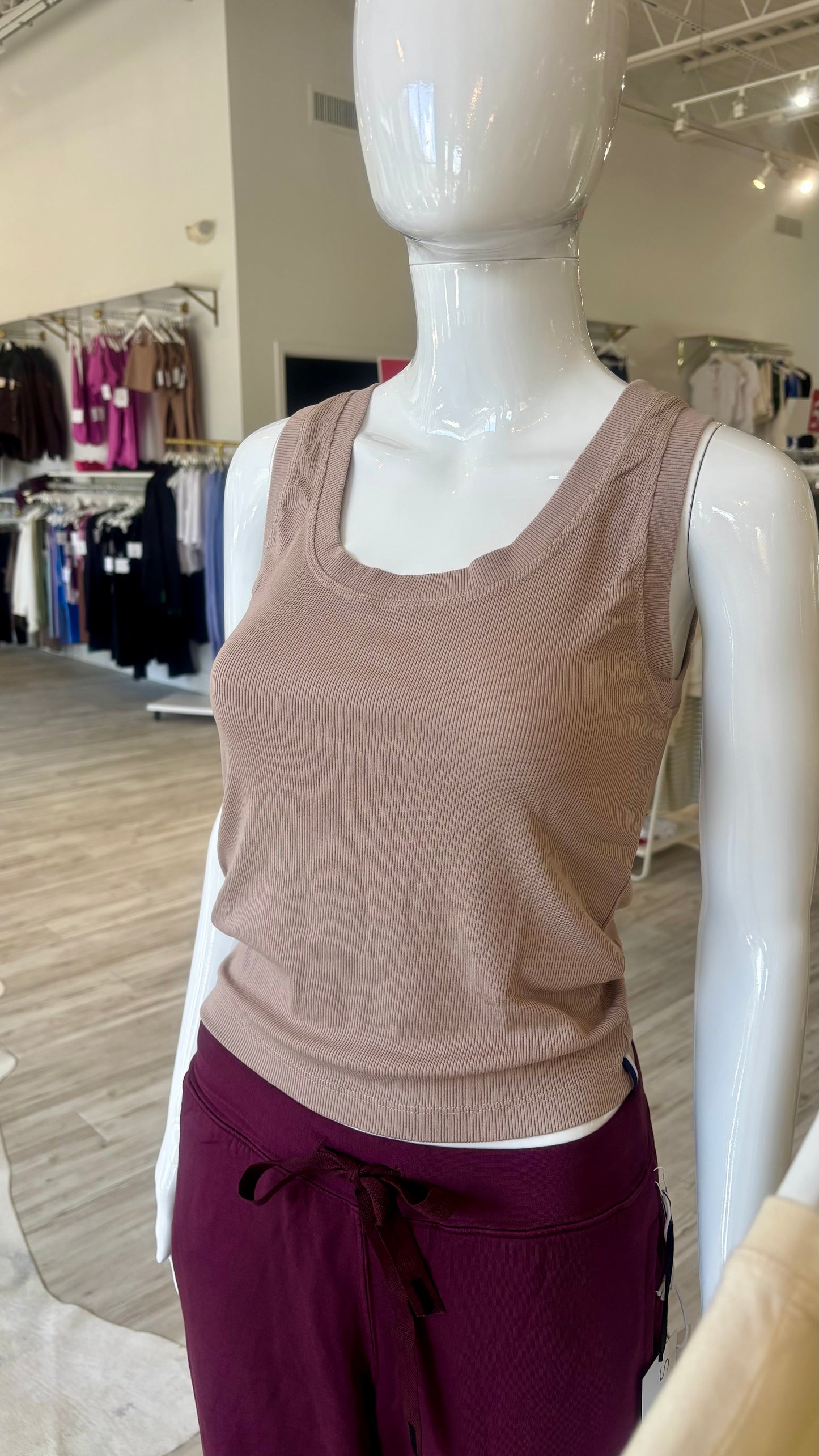 Fine 2X1 Rib Scoop Tank - Almond