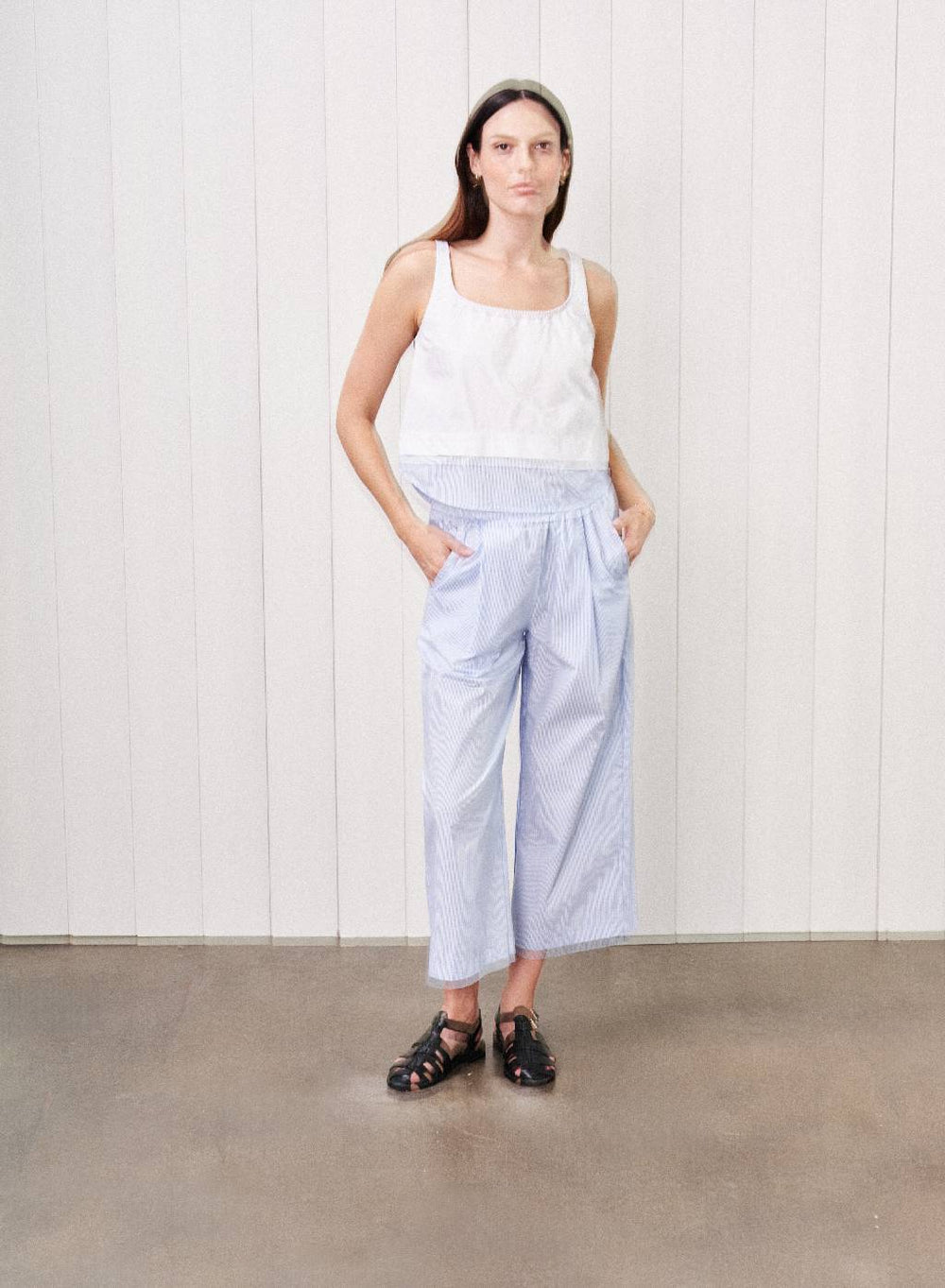 James Pinstripe Tank - Dove Blue