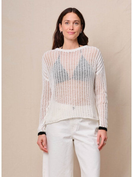 Open Mesh Pullover Sweater - Cream