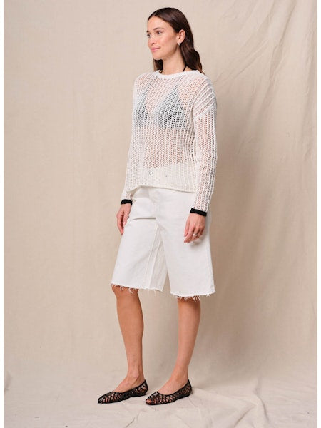 Open Mesh Pullover Sweater - Cream
