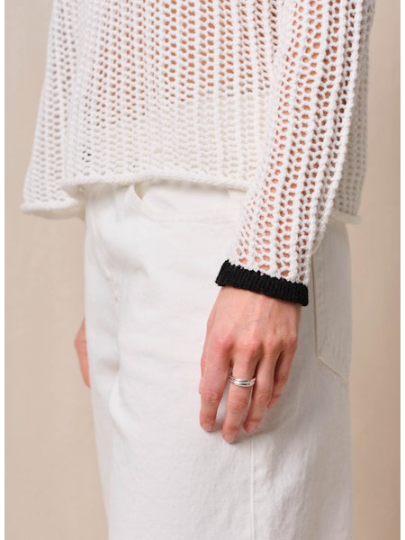 Open Mesh Pullover Sweater - Cream