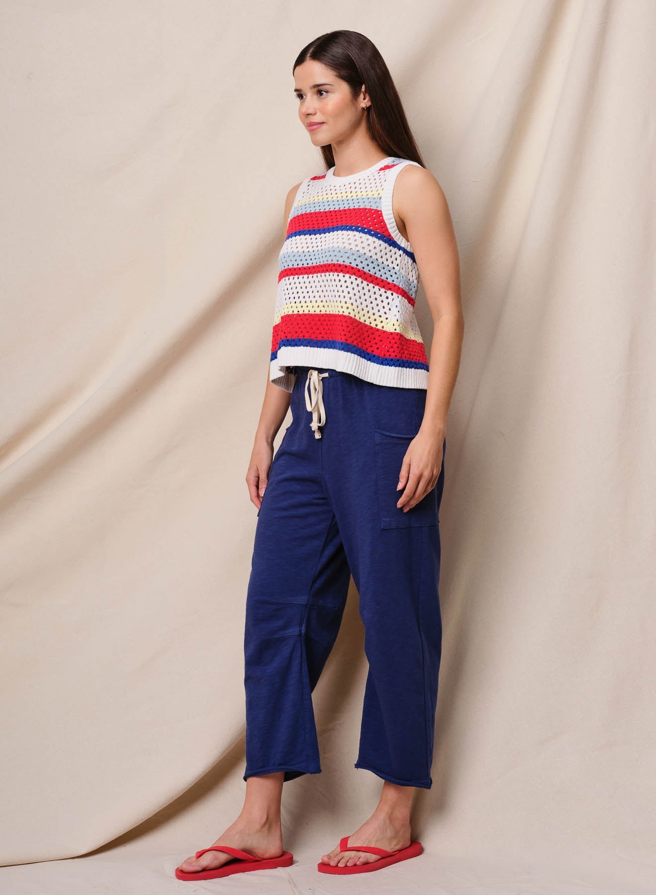 Tie Back Stripe Tank Sweater - Bright Coral