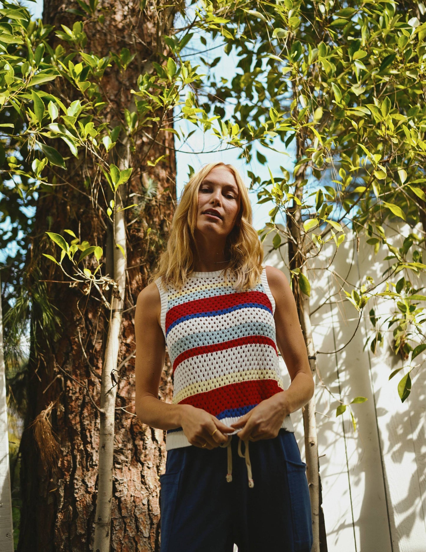Tie Back Stripe Tank Sweater - Bright Coral