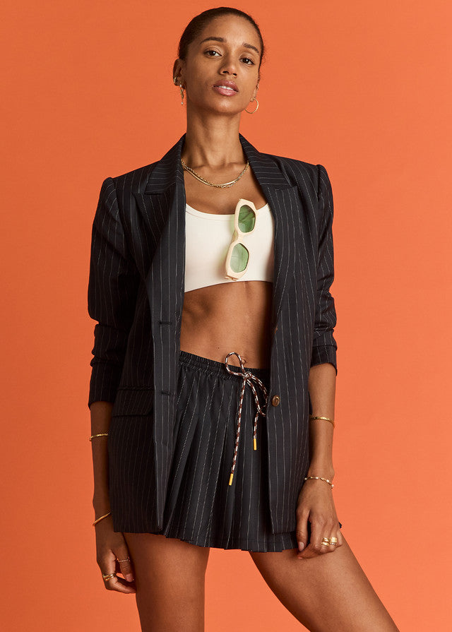 Wool Cadiz Pleated Skirt - Stripe