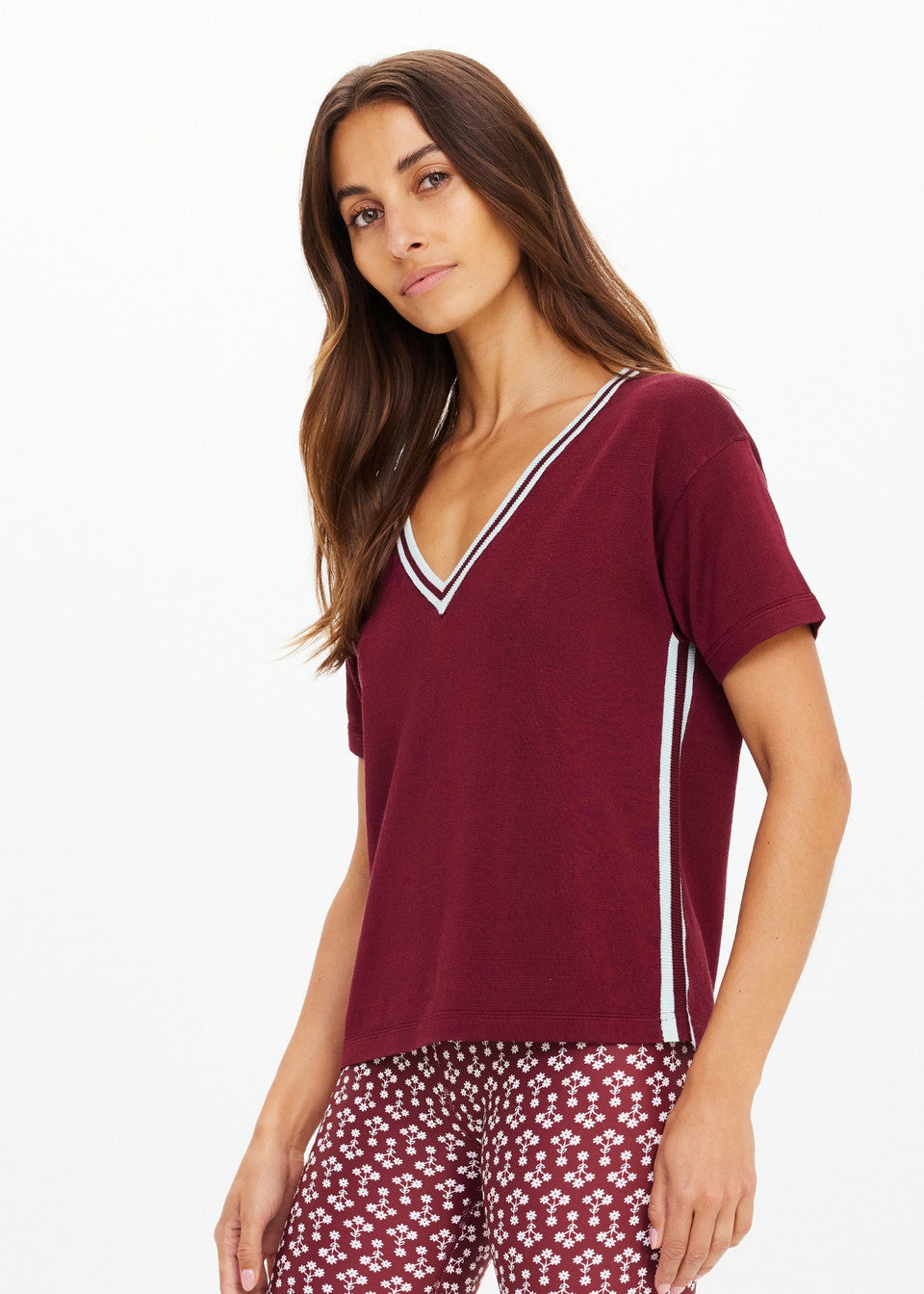 Sienna V Neck Tee - Red