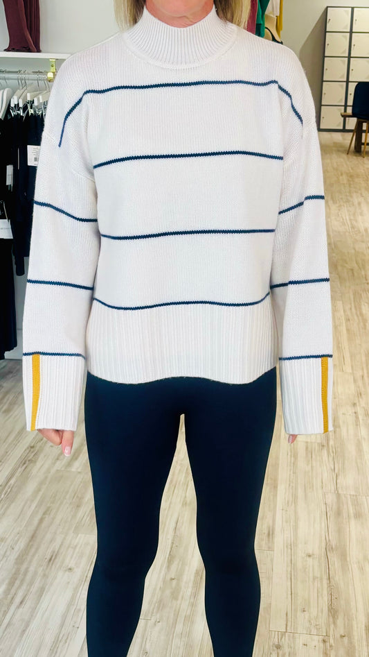 Striped Mock Neck Sweater - Cream