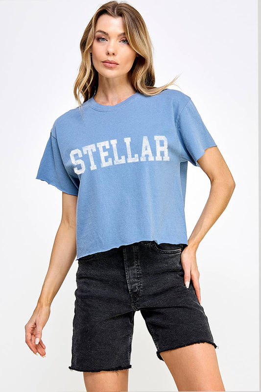 Stellar  Vintage Graphic Crop Top - Blue Jean