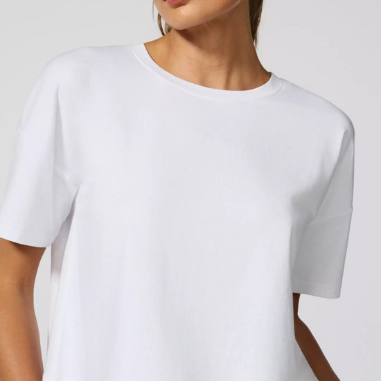 boxy cropped white tee pima cotton close up