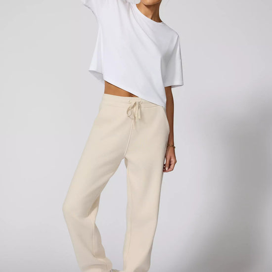 boxy cropped white tee pima cotton on model