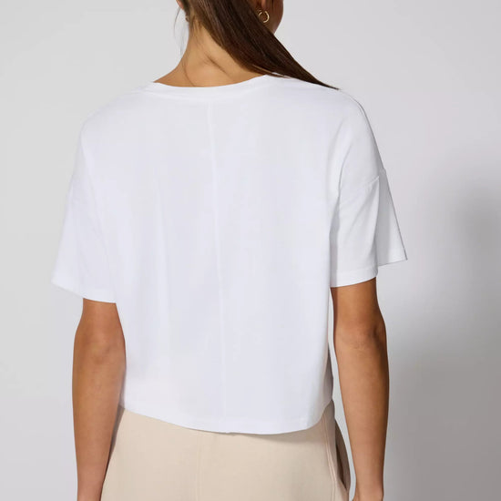boxy cropped white tee pima cotton back view