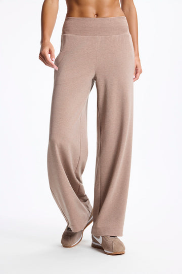 Cozy Fleece Wide Leg Pant - Htr Brownie