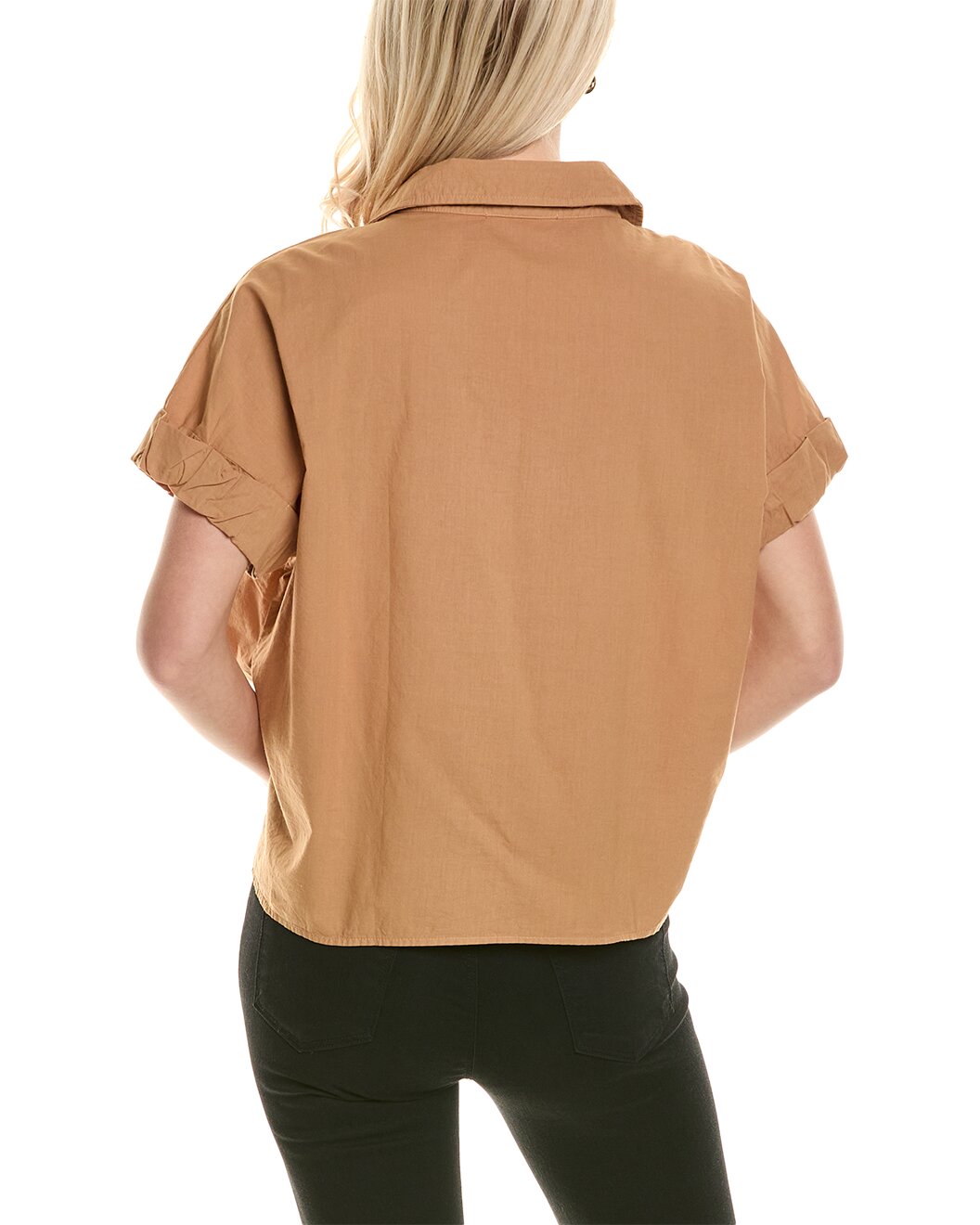 Voile Short Sleeve Cropped Twist Shirt - Almond