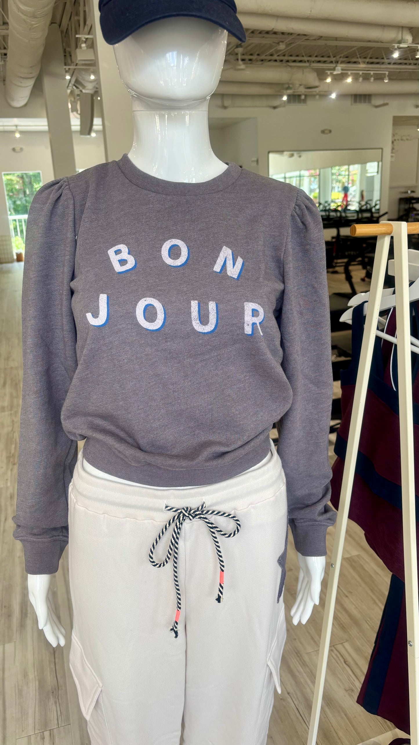 Puff Sleeve Sweatshirt - Bonjour - Washed Black
