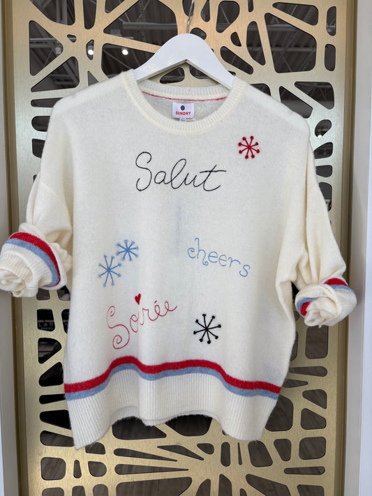 Embroidered Pullover Sweater - Oyster