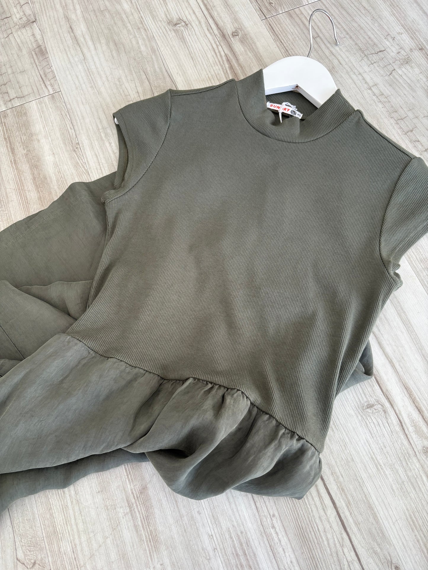 Cap Sleeve Mixed Rib/Cupro Dress - Signature Green