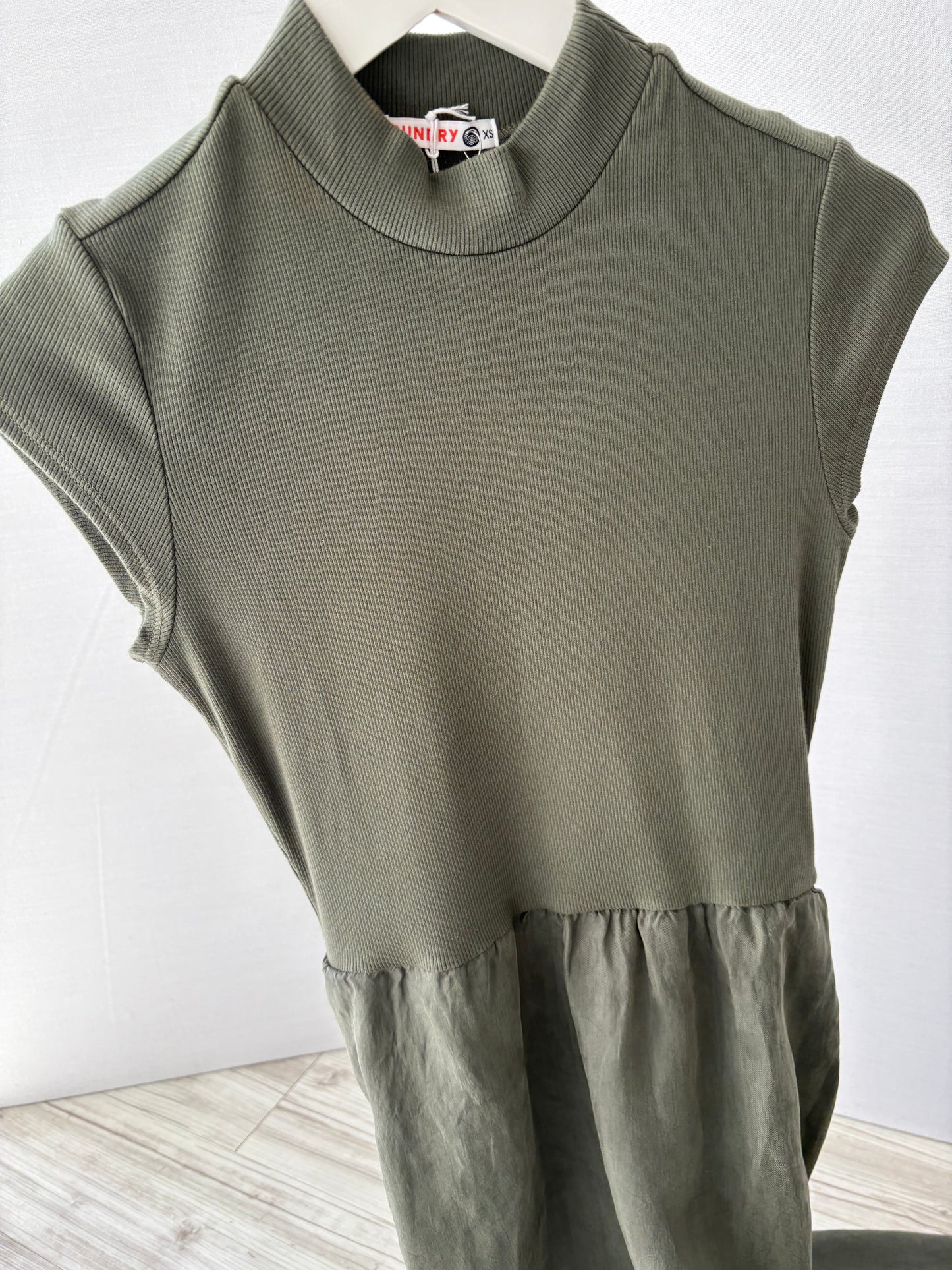 Cap Sleeve Mixed Rib/Cupro Dress - Signature Green