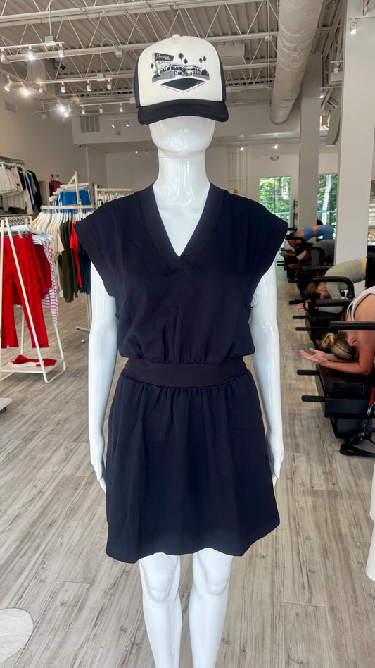 Softest Fleece V-Neck Dress - Black