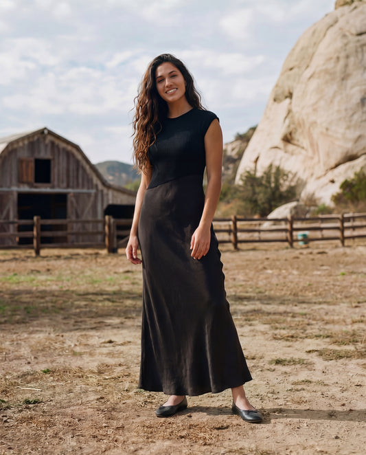 Mixed Media Column Dress - Black