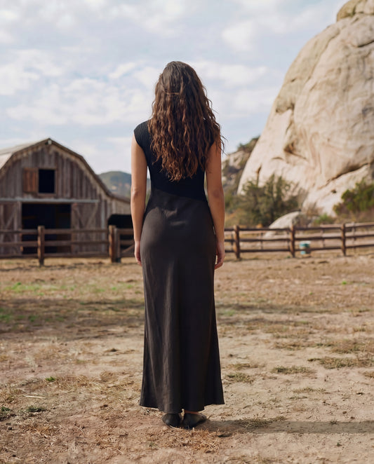 Mixed Media Column Dress - Black